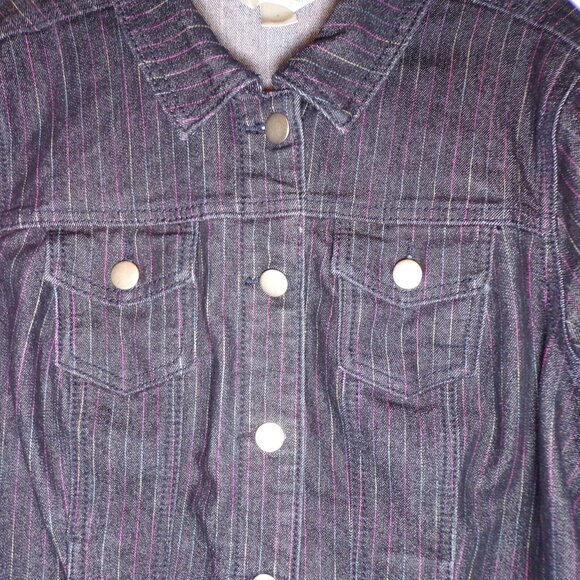 Christopher & Banks Blue Denim Jacket Women Small Stretch Button Pockets Striped - Picture 5 of 6